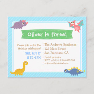 Invitation Joyeux Anniversaire au Thème de Dinosaures Mignons