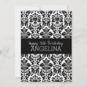 Invitation Joyeux anniversaire avec un damas noir et blanc te (Dos)