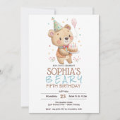 Invitation Joyeux anniversaire avec un ours en peluche  (Devant)