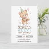 Invitation Joyeux anniversaire avec un ours en peluche  (Debout devant)