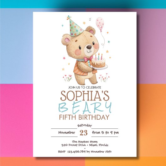 Invitation Joyeux anniversaire avec un ours en peluche 