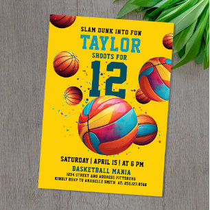 Invitation Joyeux Anniversaire Basket-ball Sportif Couleur Ja