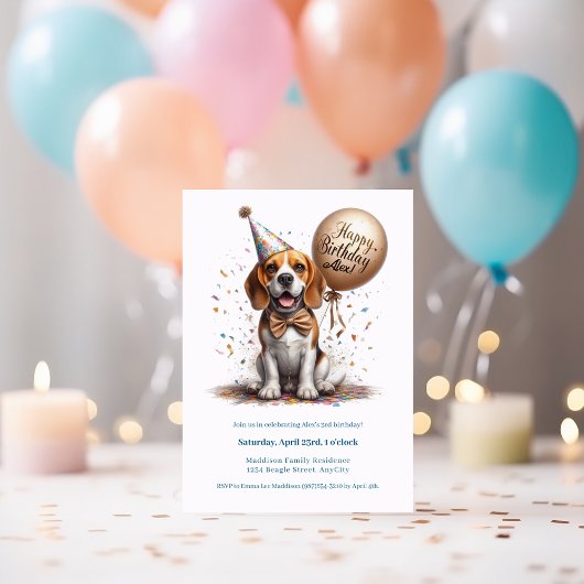 Invitation Joyeux Anniversaire Beagle Chien Balloon Personnal