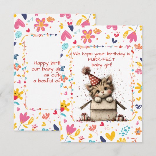 Invitation Joyeux Anniversaire Bébé Fille Chatons (Devant / Derrière)