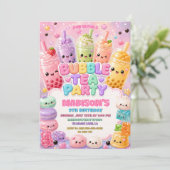 Invitation Joyeux Anniversaire Bubble Tea Arc-en-Ciel Mignon (Debout devant)