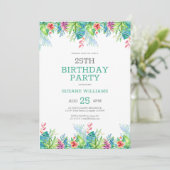 Invitation Joyeux anniversaire cadre de fleurs tropicales 2 I (Debout devant)