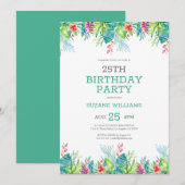 Invitation Joyeux anniversaire cadre de fleurs tropicales 2 I (Devant / Derrière)