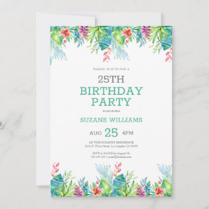 Invitation Joyeux anniversaire cadre de fleurs tropicales 2 I