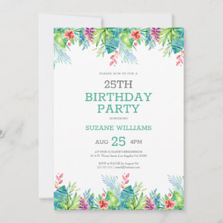 Invitation Joyeux anniversaire cadre de fleurs tropicales 2 I