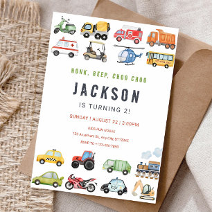 Invitation Joyeux Anniversaire Camions Voitures Trains Bip Bi