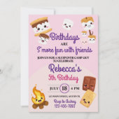 Invitation Joyeux anniversaire camping avec des S'mores migno (Devant)