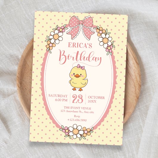 Invitation Joyeux anniversaire canard mignon