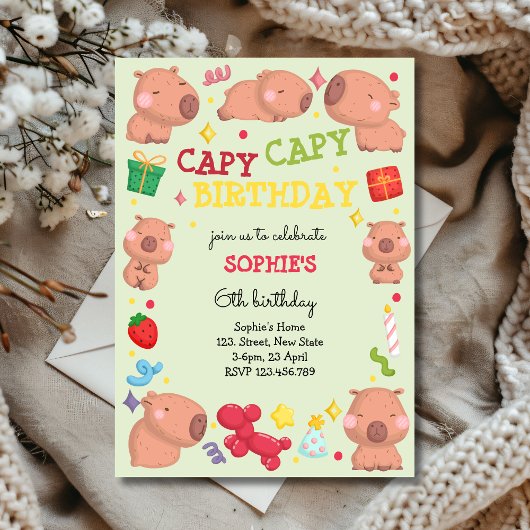 Invitation Joyeux anniversaire capy capy capybara