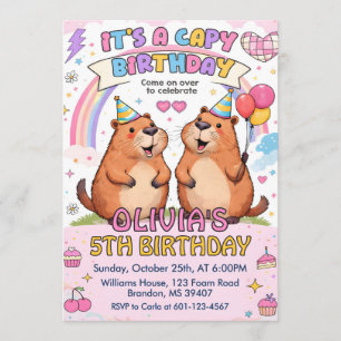 Invitation Joyeux Anniversaire Capy Rose Mignon - Anniversair