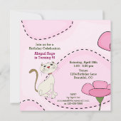 Invitation Joyeux Anniversaire Chat Blanc Mignon et Fleurs Ro (Dos)