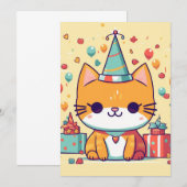 Invitation Joyeux anniversaire chat de fête mignon, (Devant / Derrière)