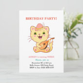 Invitation Joyeux Anniversaire Chat Mignon & Ballons Multicol (Debout devant)