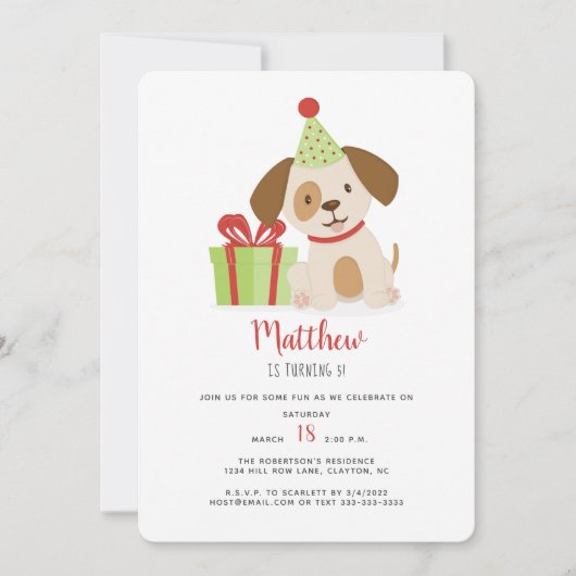 Invitation Joyeux Anniversaire Chiot Mignon (Devant)