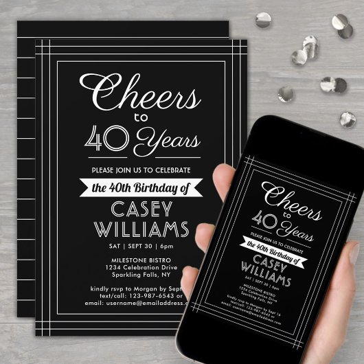 Invitation Joyeux Anniversaire Classique Bordure Noir et Blan