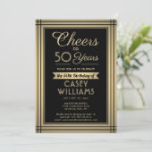 Invitation Joyeux Anniversaire Classique Bordure Noir et Or (Debout devant)