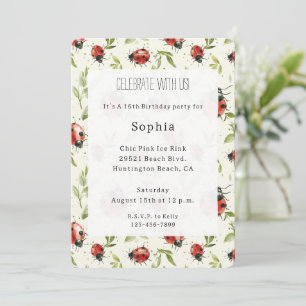 Invitation Joyeux Anniversaire Coccinelles Feuilles Vertes Ro