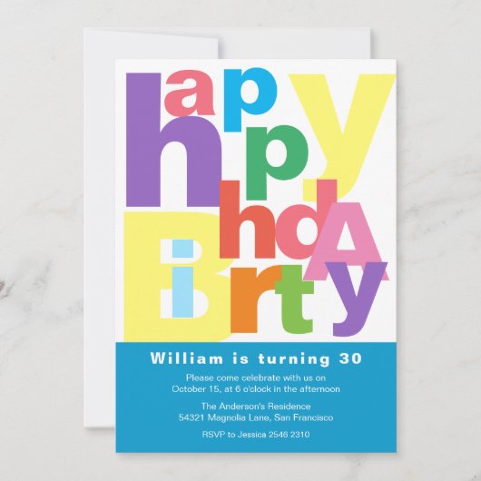 Invitation Joyeux anniversaire coloré (Devant)