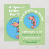 Invitation Joyeux anniversaire crevette de dessin animé migno (Devant / Derrière)