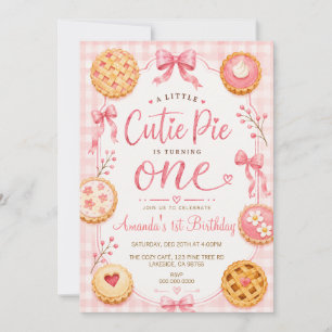 Invitation Joyeux Anniversaire Cutie Pie Rose Gingham Girl