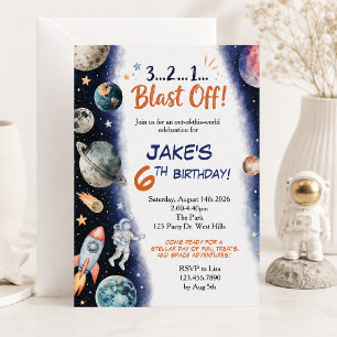Invitation Joyeux Anniversaire dans l'Espace Fusée spatiale