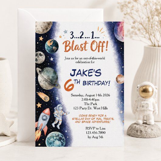 Invitation Joyeux Anniversaire dans l'Espace | Fusée spatiale