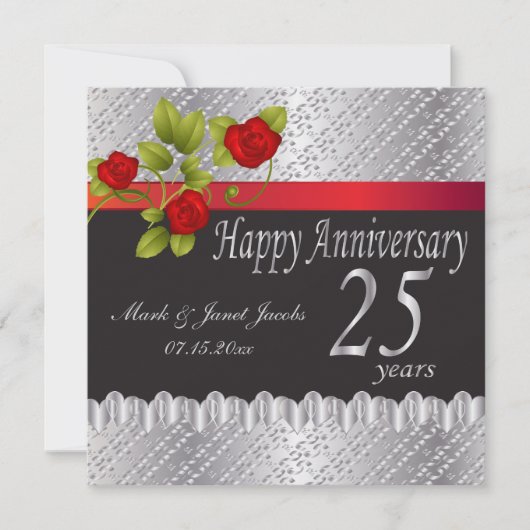 Invitation Joyeux Anniversaire d'Argent | 25 Ans (Devant)