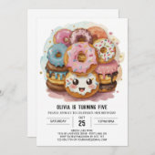 Invitation Joyeux anniversaire de beignets simples (Devant / Derrière)