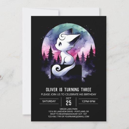 Invitation Joyeux anniversaire de chat enchanté (Devant)
