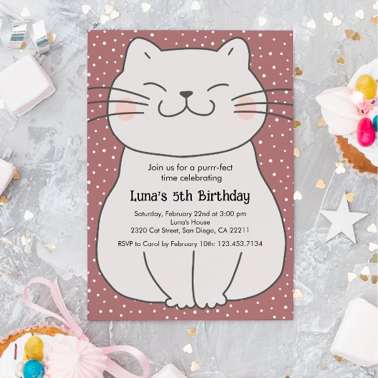 Invitation Joyeux Anniversaire de Chat Mignon et Moderne 