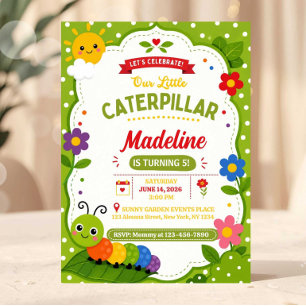 Invitation Joyeux Anniversaire de Chenille de Fête de Jardin