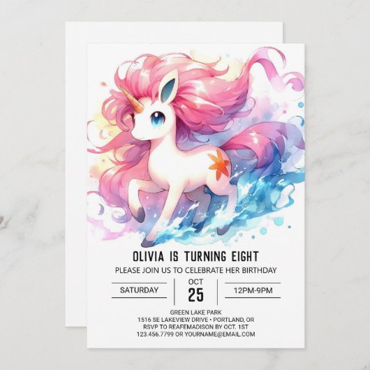 Invitation Joyeux anniversaire de Cheval Editable (Devant / Derrière)