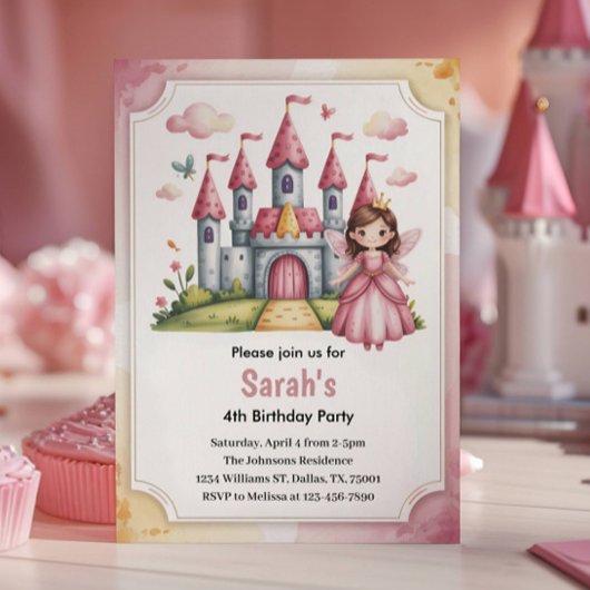 Invitation Joyeux Anniversaire de Conte de Fées Princesse