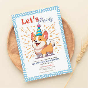 Invitation Joyeux anniversaire de Corgi Puppy Pawty