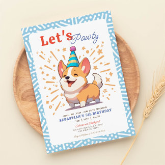 Invitation Joyeux anniversaire de Corgi Puppy Pawty