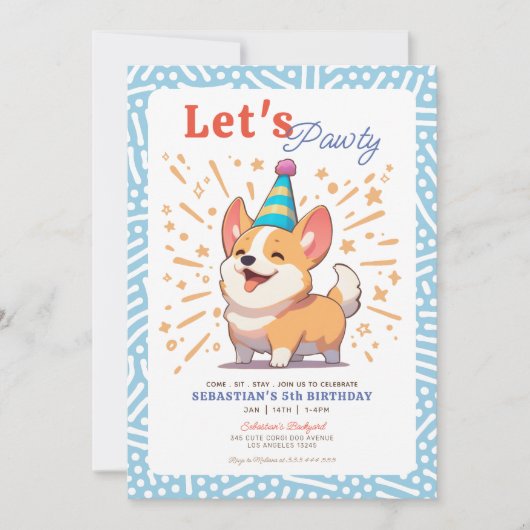 Invitation Joyeux anniversaire de Corgi Puppy Pawty (Devant)