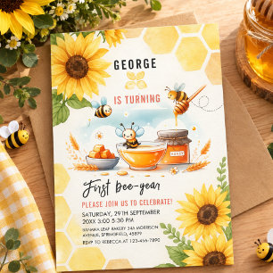 Invitation Joyeux anniversaire de la première abeille avec un