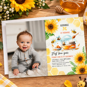 Invitation Joyeux anniversaire de la première abeille avec un
