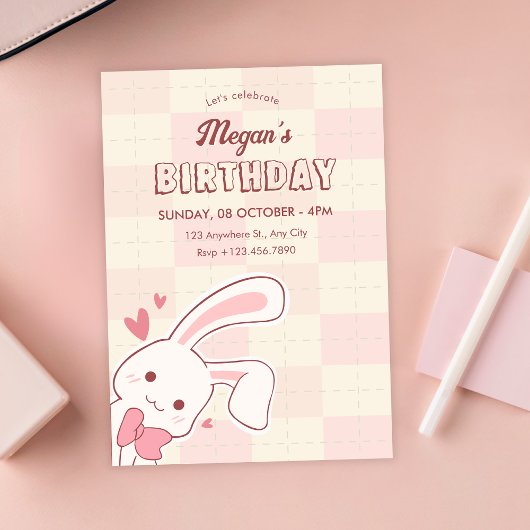 Invitation Joyeux anniversaire de lapin mignon