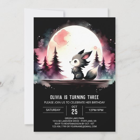 Invitation Joyeux anniversaire de loup imprimable (Devant)