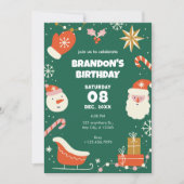 Invitation Joyeux anniversaire de Noël Green Fun (Devant)