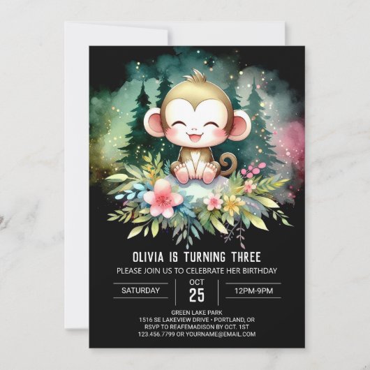 Invitation Joyeux anniversaire de singe (Devant)