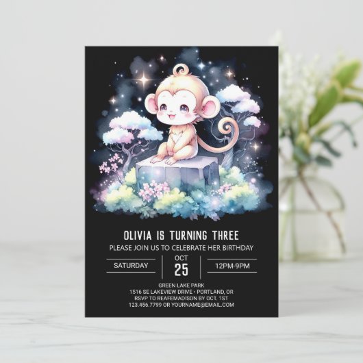 Invitation Joyeux anniversaire de singe (Debout devant)