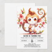 Invitation Joyeux anniversaire de singe numérique (Devant / Derrière)