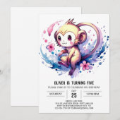 Invitation Joyeux anniversaire de singe numérique (Devant / Derrière)