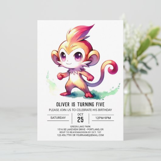 Invitation Joyeux anniversaire de singe numérique (Debout devant)